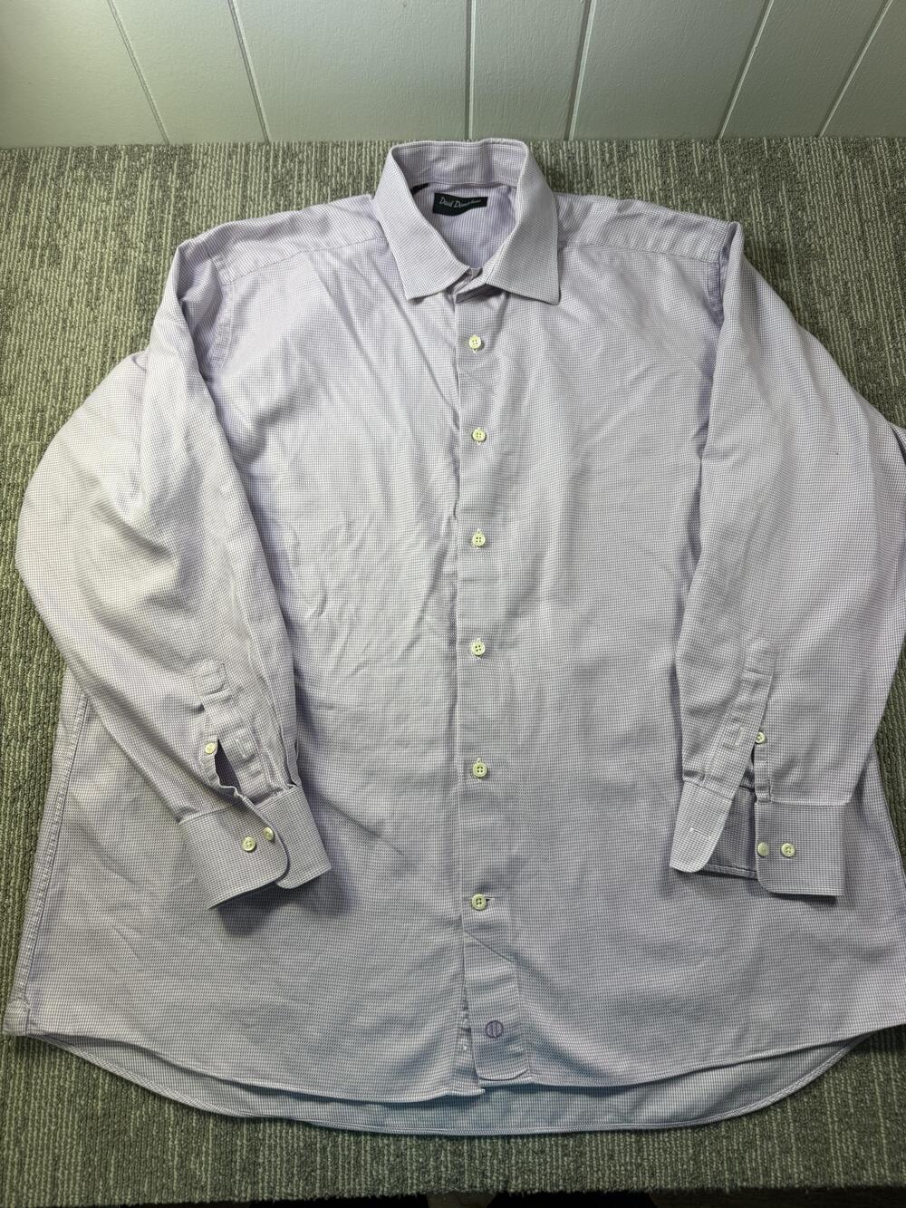 David Donahue Dress Shirt Mens 17.5 34/35 Purple Geometric Classic Cotton LS